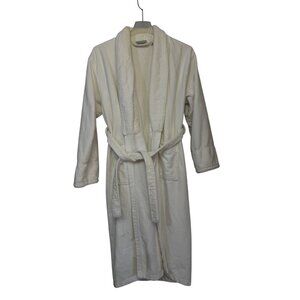 TJ Lawford Unisex Robe White Large 100% Cotton Belted Shawl Collar Pocketed